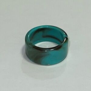 New Turquoise And Brown Marbled Boho Fairy Resin Ring Size US 9.5 Retro